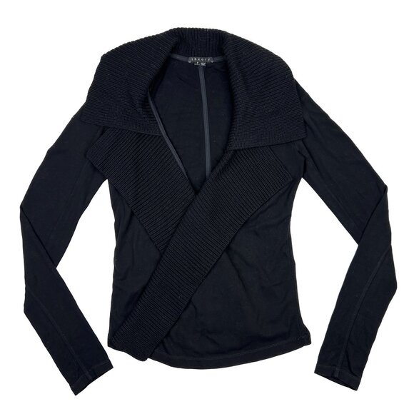 Theory Riva Classical Draped Wool Open Placket Chunky Cardigan Size P/TP - NWOT - Picture 2 of 7